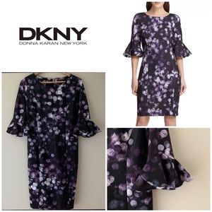 DKNY Dot-print flounce bell sleeve sheath Dress